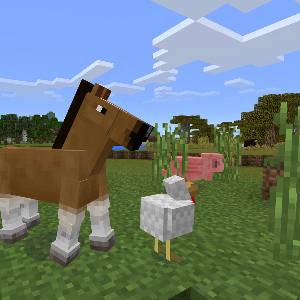 Tiere in Minecraft: Pferd, Schein und Huhn